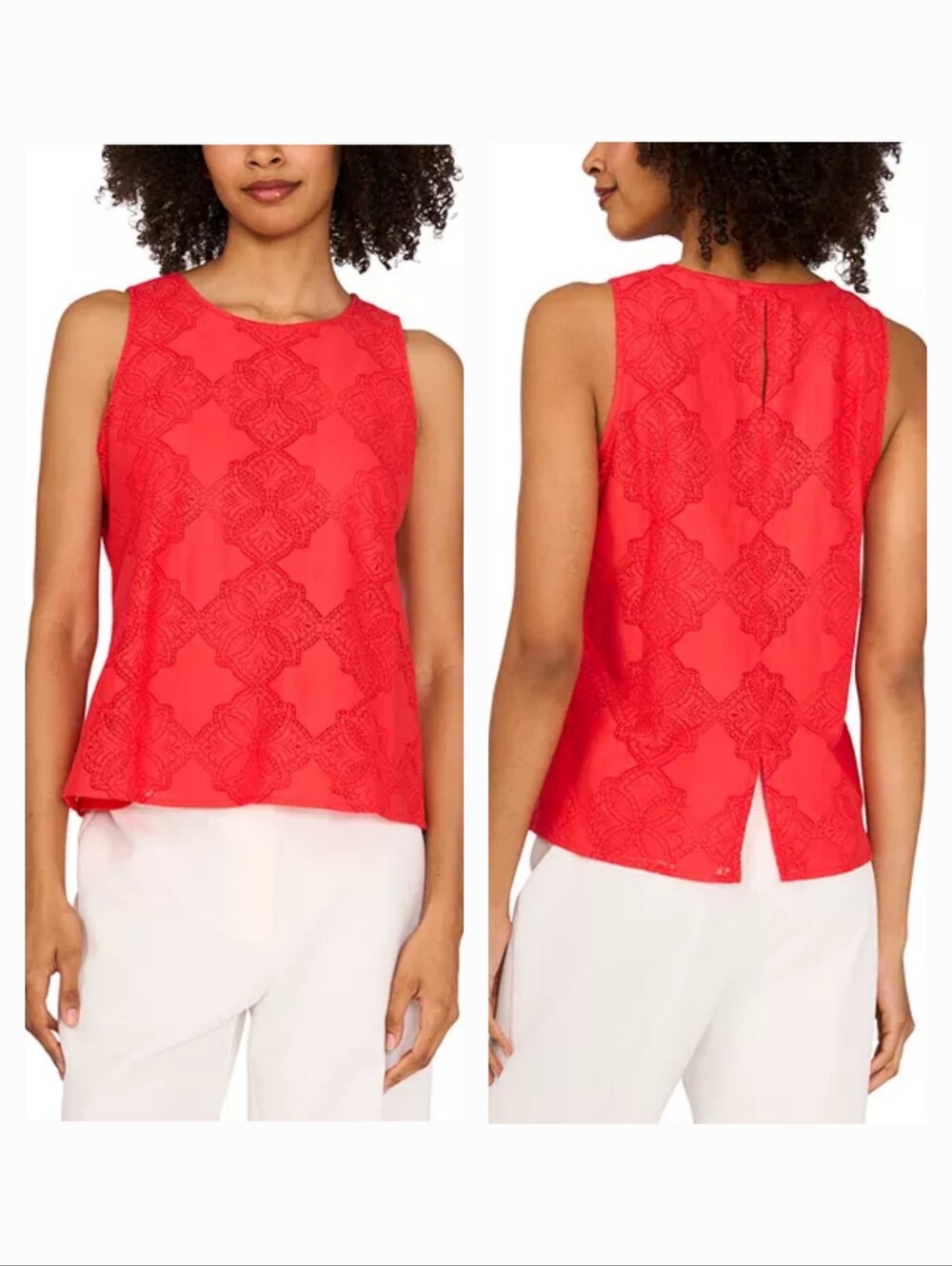 Vince Camuto Red (Cayenne)  Sleeveless Embroidered Tank Top